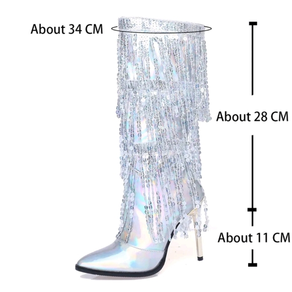 Sequin Fringe Boots 9-9.5 - Picture 4 of 8